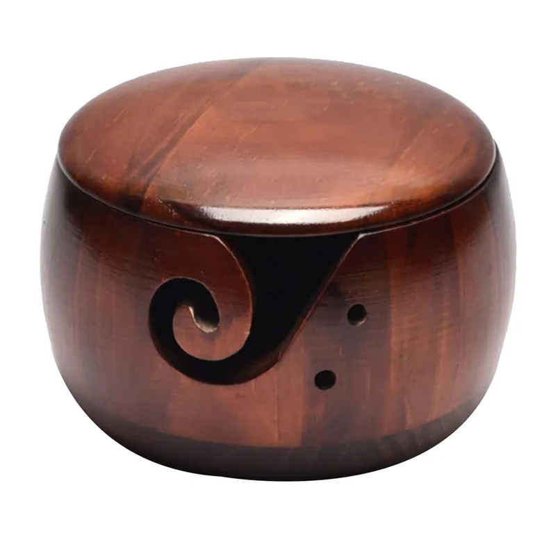 

ABLL-Wooden Yarn Bowl,Yarn Bowls With Lid For Knitting Crochet Yarn Ball Holder Handmade Yarn Storage Bowl