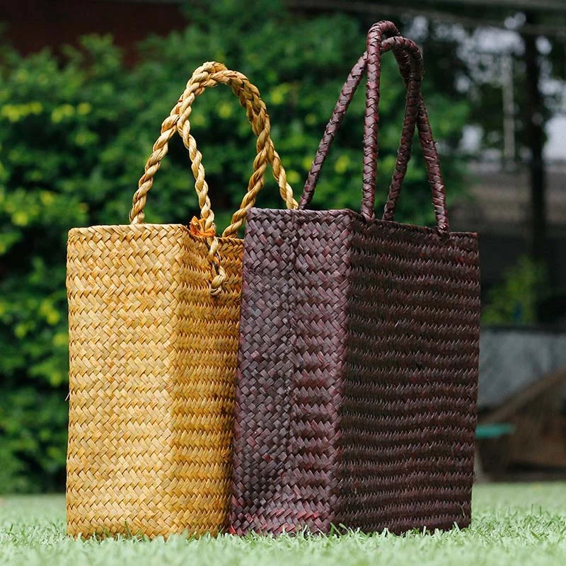 Fashion Straw Summer Women Beach Handbags Female Flap Handbags Designer Lady Retro Rattan Handmade Tote Bag