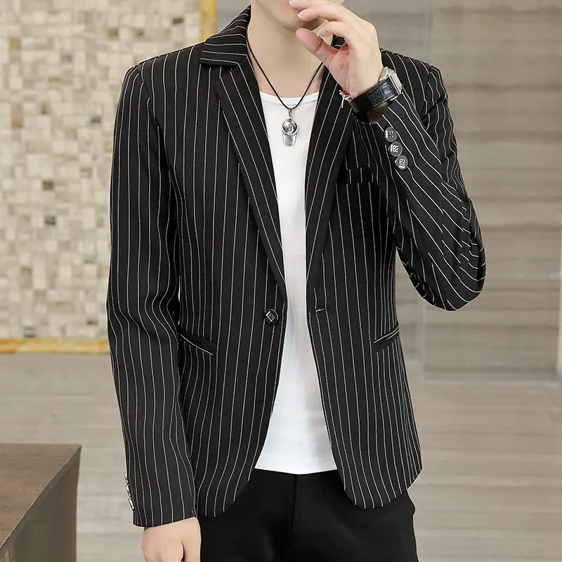 

Slim Fit Men's Casual Stripe West Coat Thin Single Top Spring Summer Autumn Faion Urban Sle Long Sve Button up Jaet