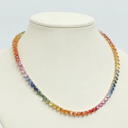2026 New Arrived Christmas Gift Jewelry Gold Plated Rainbow Heart Shaped Cubic Zirconia CZ Tennis Chain Choker Necklace