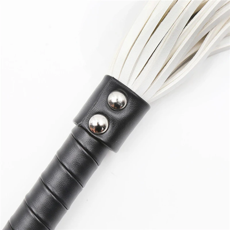 44cm Black Leather Handle White Tassels Horsewhip Riding Crop Flogger Paddle Slapper Horse Training Dressage Whips