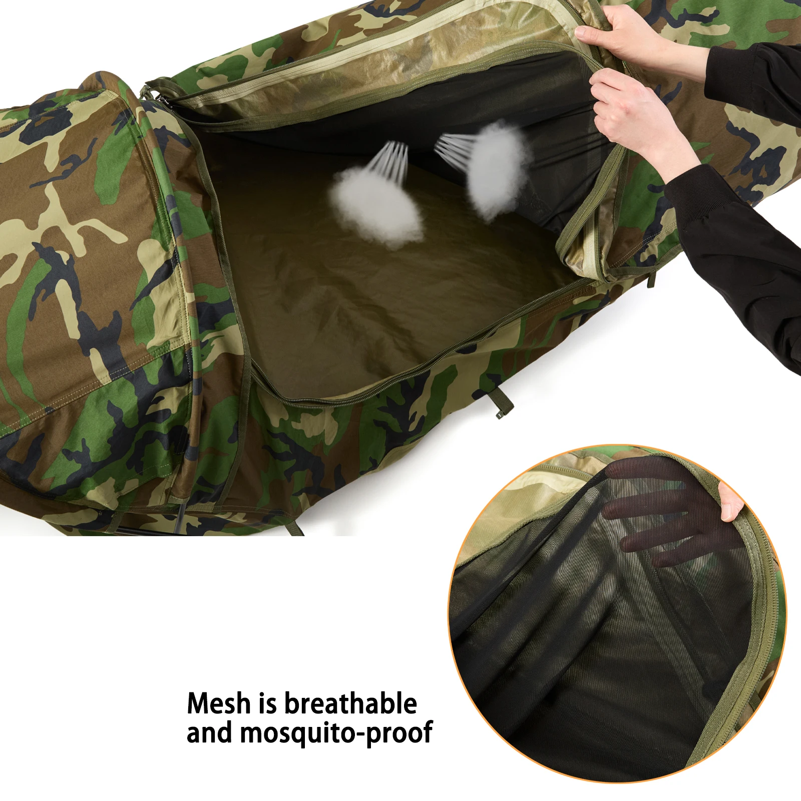 Military Hideaway Bivy Tent Lightweight Waterproof Camping Compact Single-Pole Tent for Backpacking Hiking-Woodland view 5