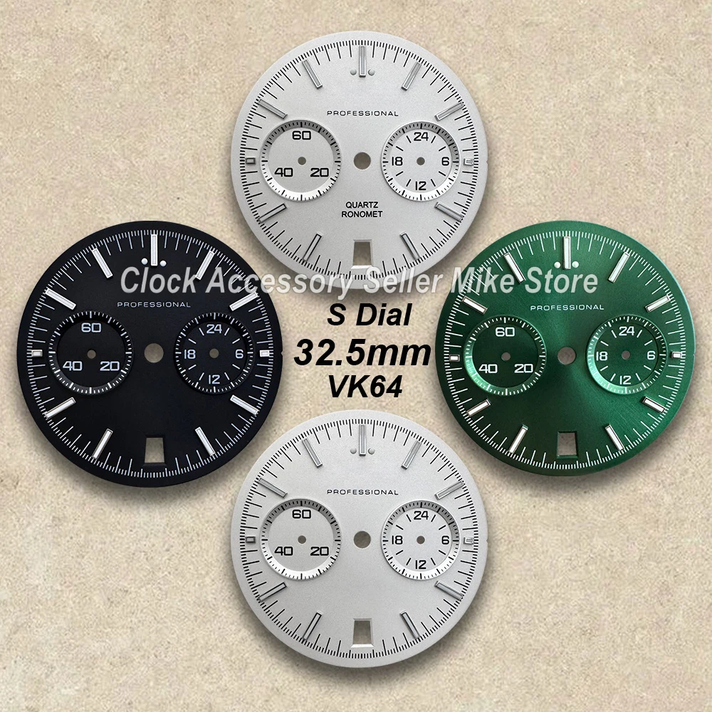 

32.5mm S Logo Speed Dial Fit VK64 Quartz Movement Green Luminous High-Quality Sunray/Matte Watch Modification Accessories