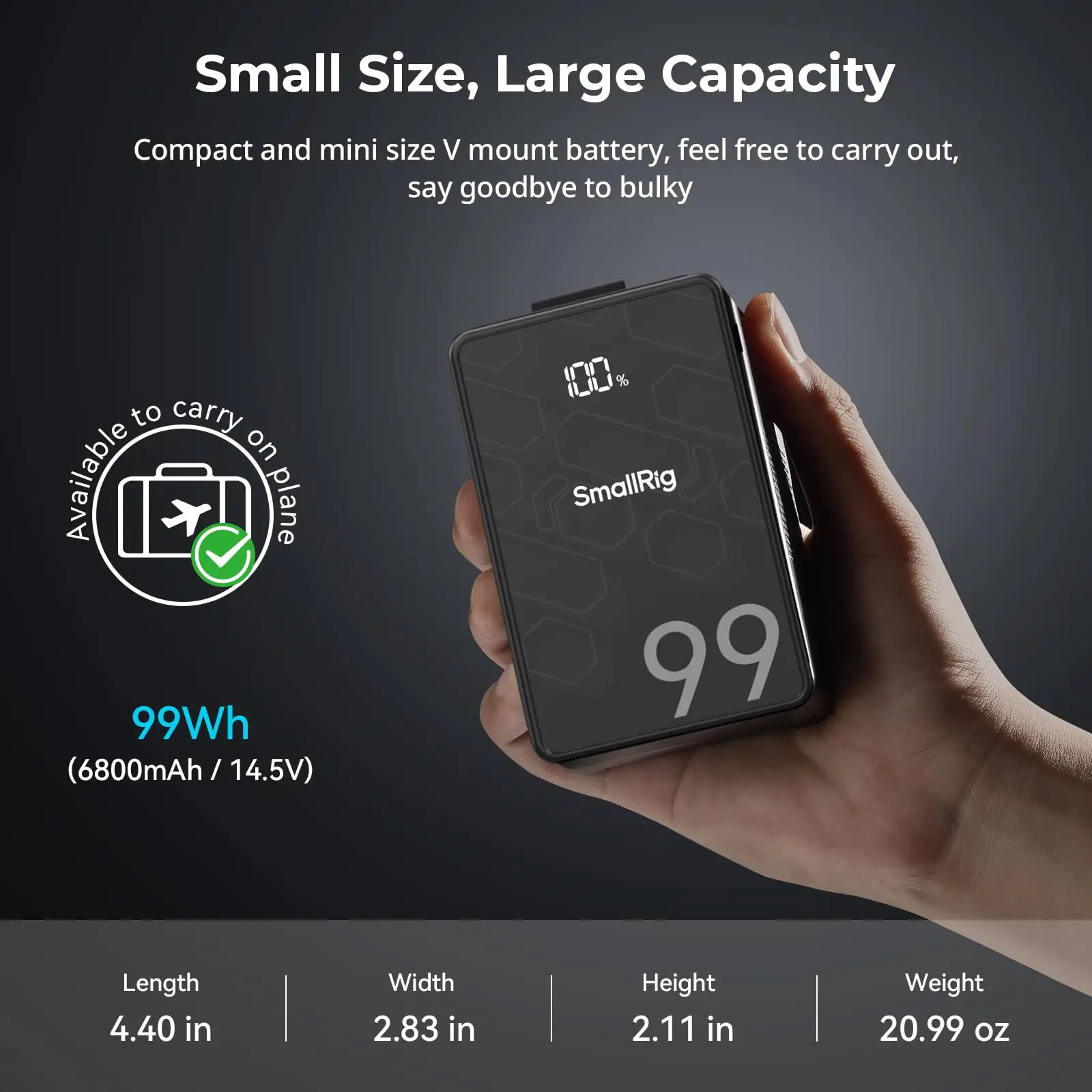 بطارية SmallRig VB99 SE V Mount 99Wh/6800mAh بطارية صغيرة على شكل حرف V مع شحن سريع 65 وات USB-C PD لمراقبة الكاميرا وإضاءة الفيديو