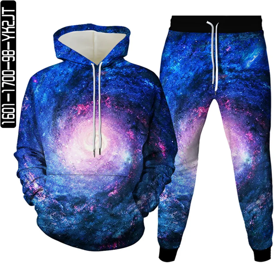 Fall Spring Men Harajuku Moon Star Universe Galaxy Planets 3D Print Tracksuit Clothing Women Hoodies+Trousers 2Pc Plus Size 6XL