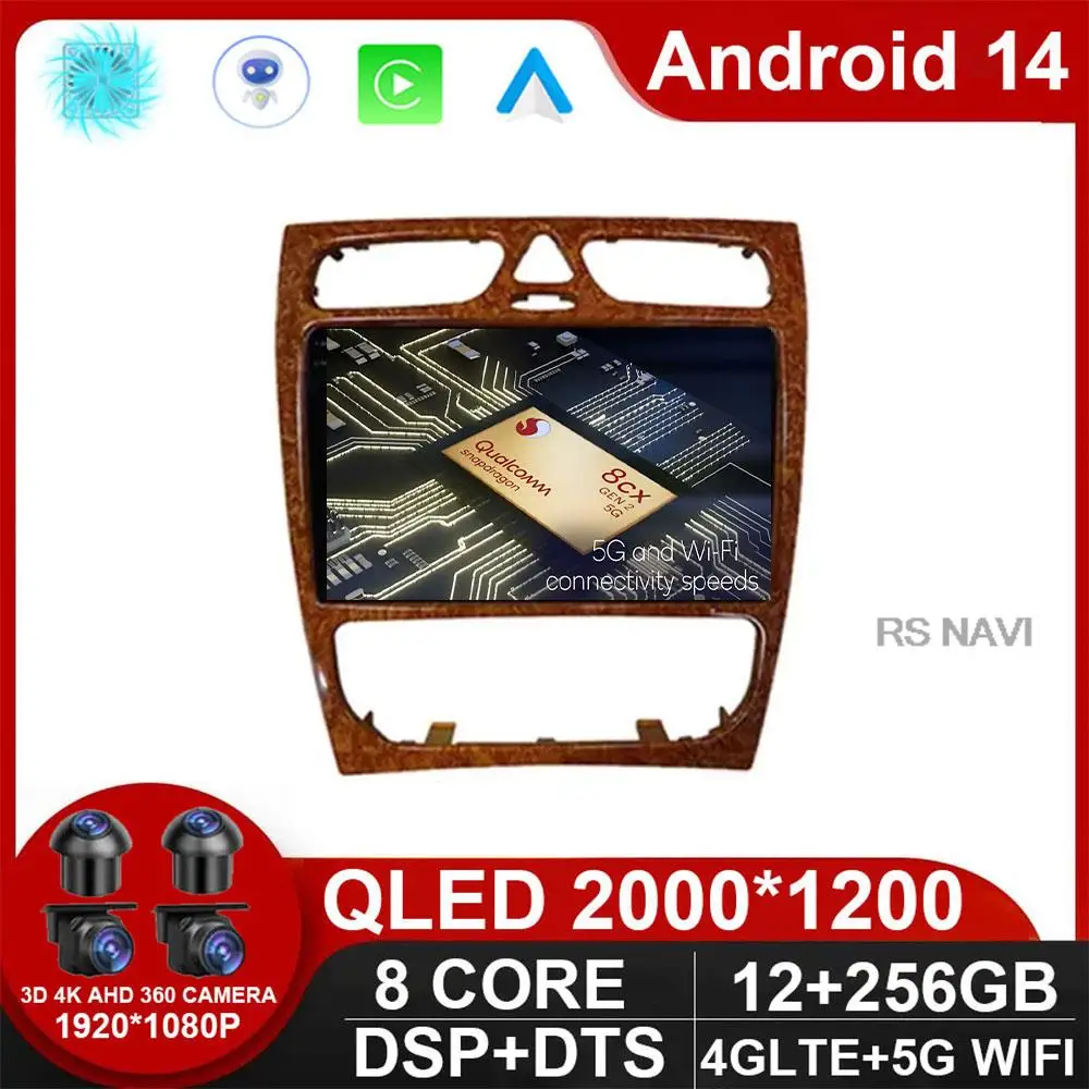 Car Radio Android 14 For Mercedes Benz C Class W203 C200 C320 C350 CLK W209 2002 - 2005 Car Stereo Multimedia Player NO DVD