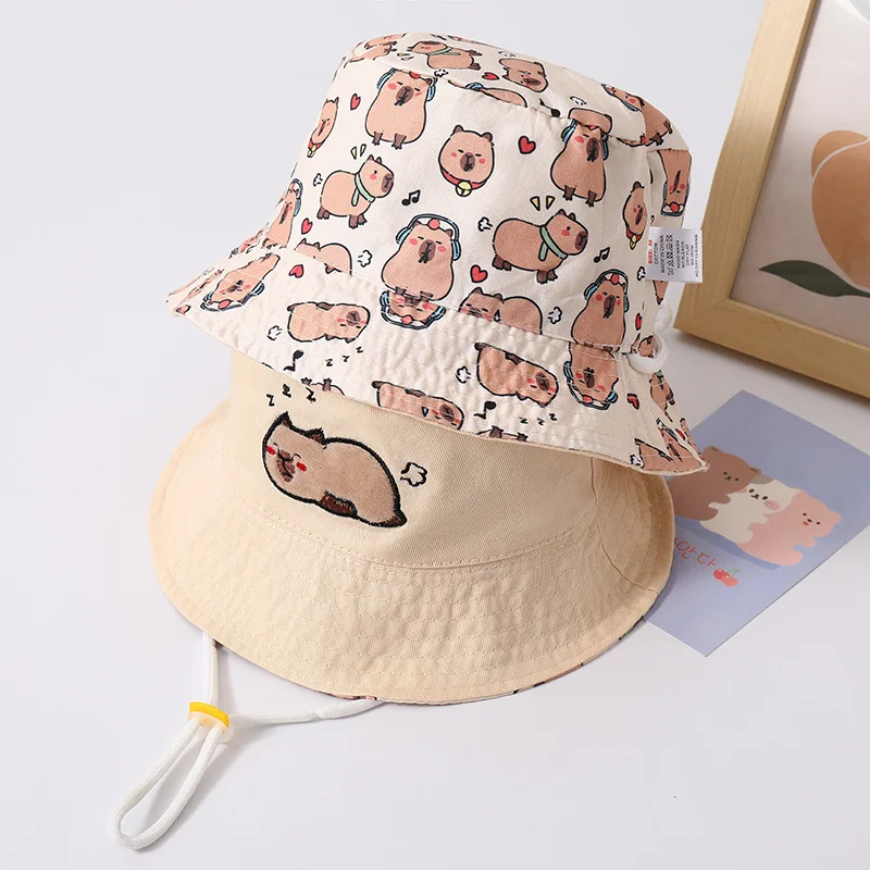 

Cartoon Print Kids Bucket Hat Solid Color Children Fisherman Cap 2-4Year Boy Girl Outdoor Sunshade Visors Cotton Baby Basin Caps