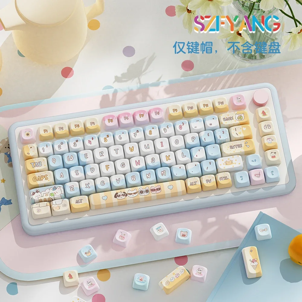 Sweet Marshmallow, Keycap Pbt Full Five-sided Hot Sublimation Class Moa Highly Cute Fit Mechanical Keyboard