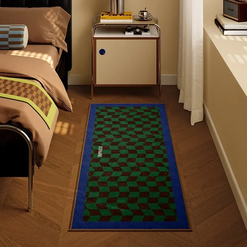 Alfombra para dormitorio, Alfombra larga para cabecera, Alfombras clásicas a cuadros verdes, Alfombra decorativa para el hogar, Alfombra Del Dormitorio para sala de estar