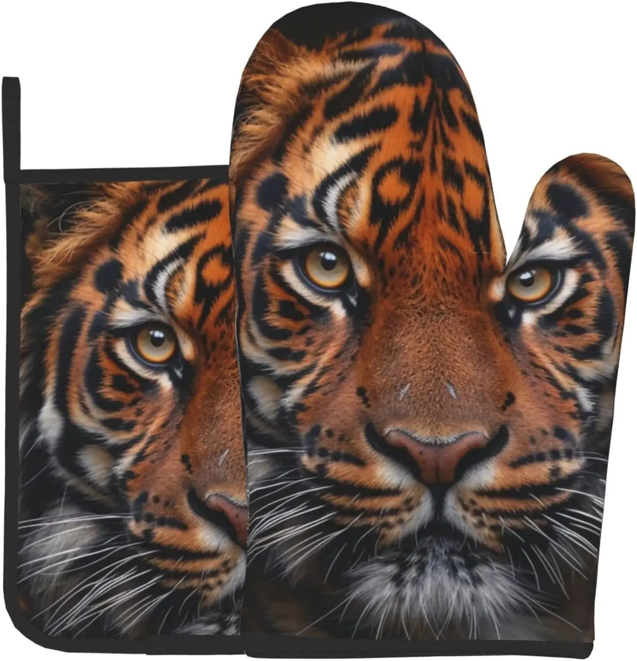 2pcs Oven Mitts and Pot Holders Sets, Orange Tiger Leopard - Resistant Kitchen Oven Glove Potholder Hot Pads for Cooking BBQ