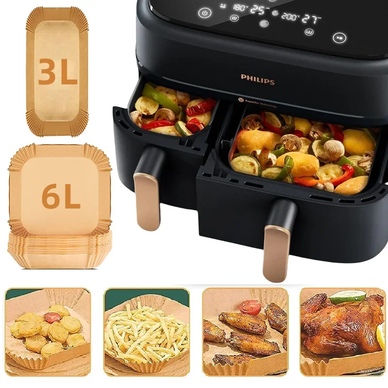 

50pcs Rectangle Non-Stick Air Fryer Paper Disposable Baking Liner Oilproof Oven Pad Mat for Ninja Philips Airfryer