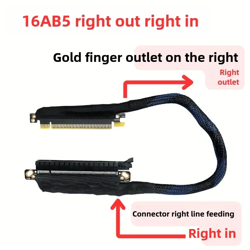 

PCIE 5.0 X16 Right Out Right In Harness Silver Plated Cable GEN5 Adapter Cable High Speed Lossless Server Cable
