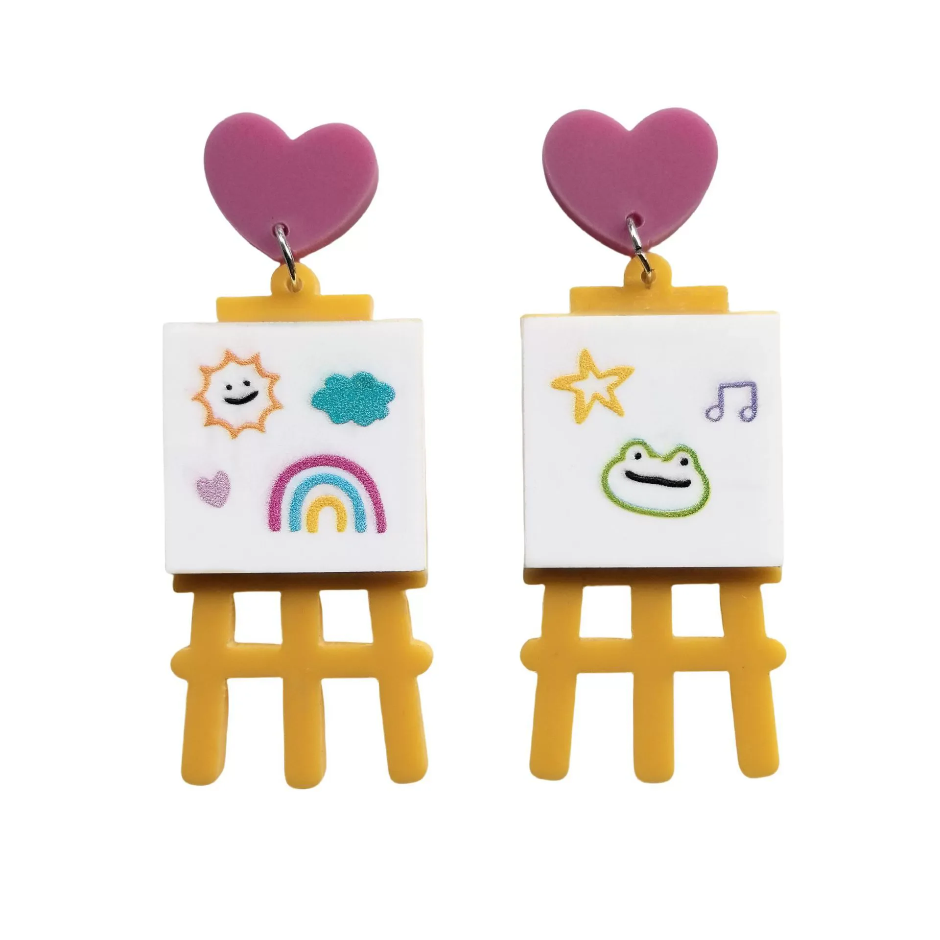 New Acrylic Cute Cartoon Drawing Board Earrings for the New School Season Mini Bracket Sun Rainbow Cloud Love School Earrings