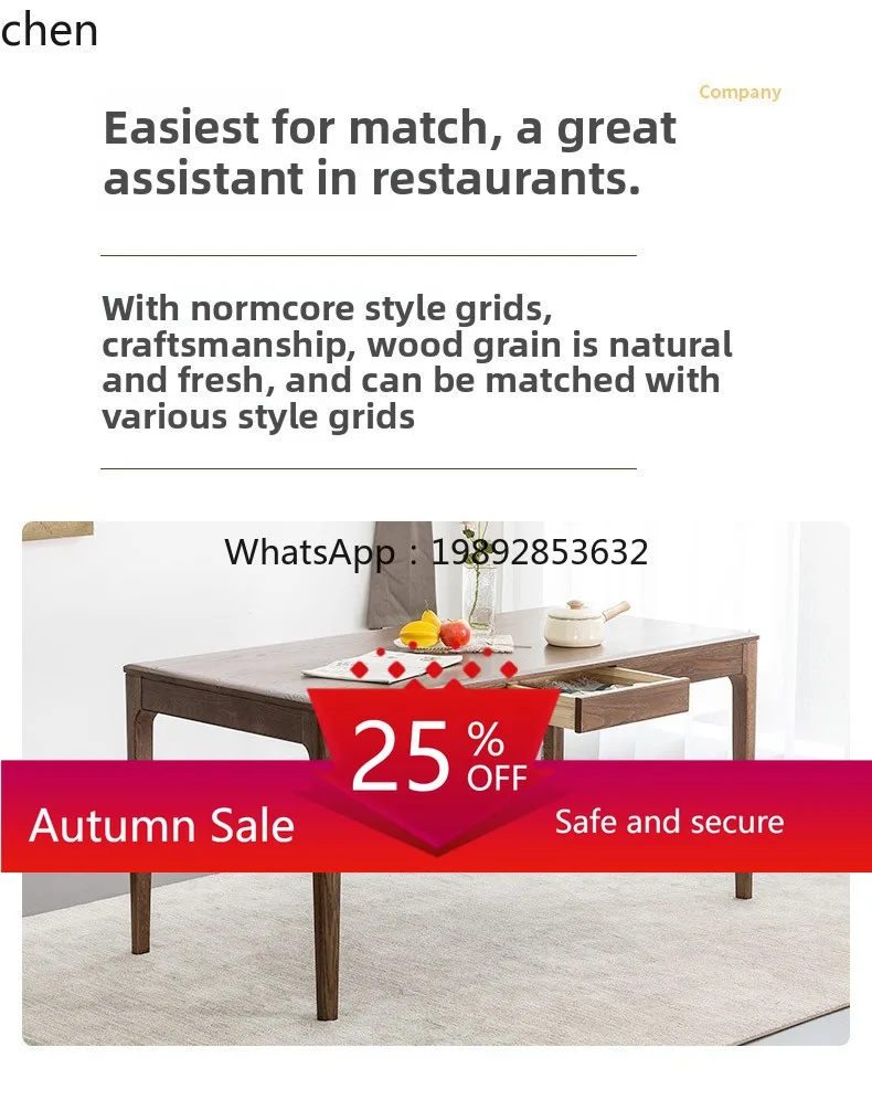 

Pure solid wood dining table and chairs combination red oak dining table 1.2/1 4/1.6 meters modern furniture