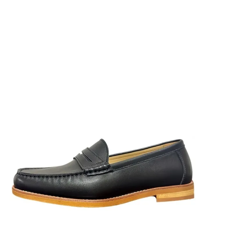 

Черные кожаные туфли из натуральной кожи с круглым носком, мужские повседневные лоферы без шнуровки в деловом стиле, удобные модельные рабочие туфли, мужские