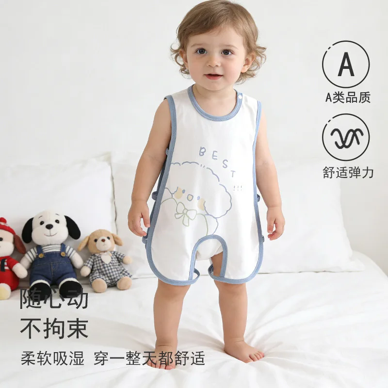 Somenie Newborn Outfit, 100% Cotton Boneless‑Sewn Pipa‑Style Romper, Half‑Back Crotch Belly‑Wrap Infant Loungewear