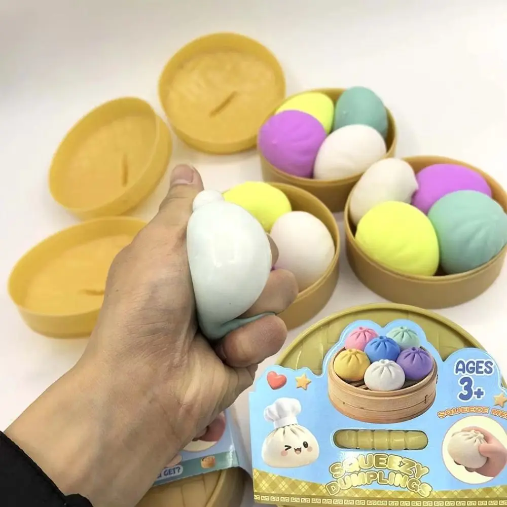 

4Pcs Mini Colorful Dumpling Squishy Stress Balls Fidget Sensory Toys Simulation Food Bun with Steamer Squeeze Dough Ball Gifts