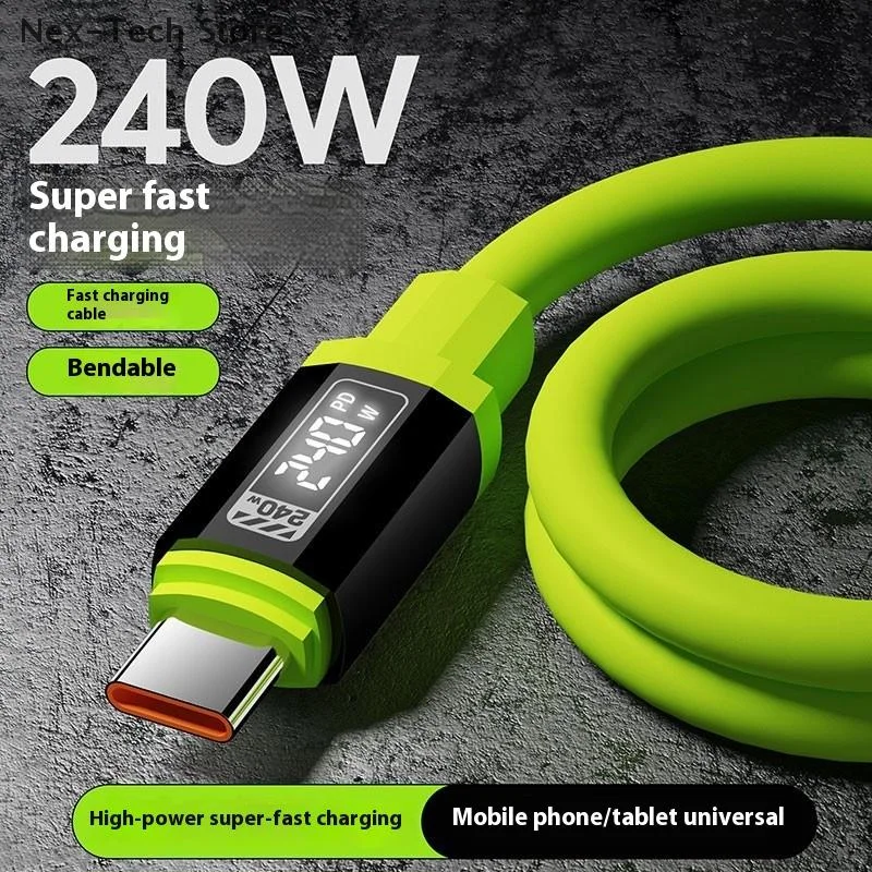 240W Fast Charging USB Type-C To Type-C Cable With Real-Time Power Display 1.5m For Mobile Phone Fast Charging Cable