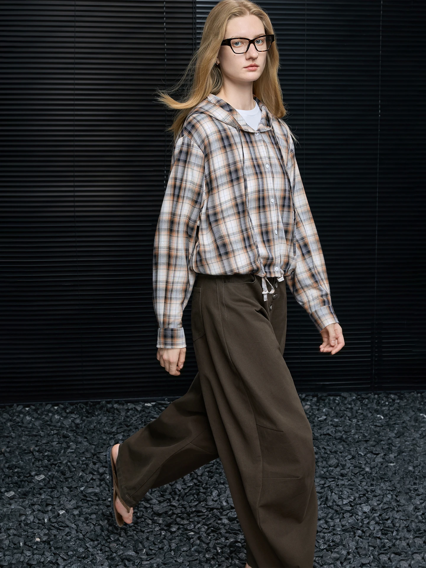 

Pure Cotton Plaid Hooded irt Jaet Women's Early Spring New Design Casual Versatile Street Sle Moisture ng Long Sve