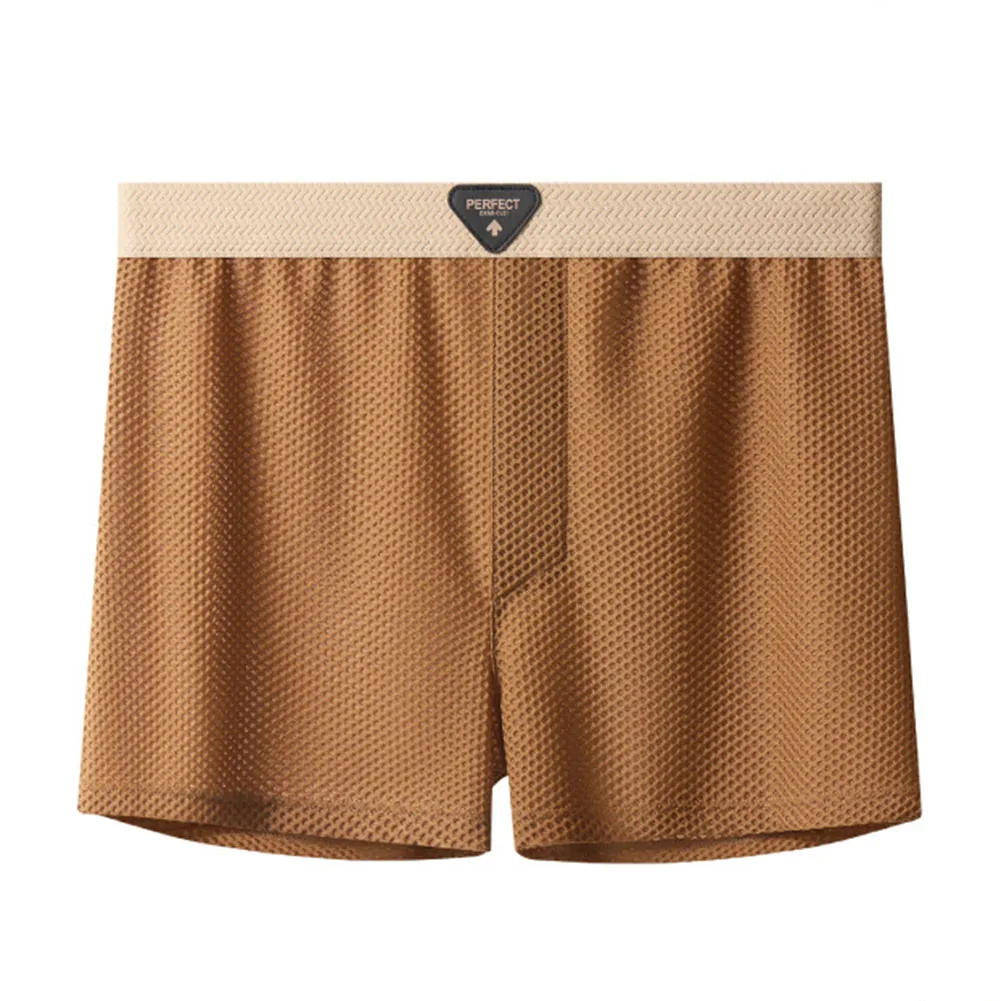 Men Plaid Long Leg Boxer Shorts Loose Breathable Mesh Underwear For Home Sleep Daily Wear Soft High Elastic Underpants Trunks