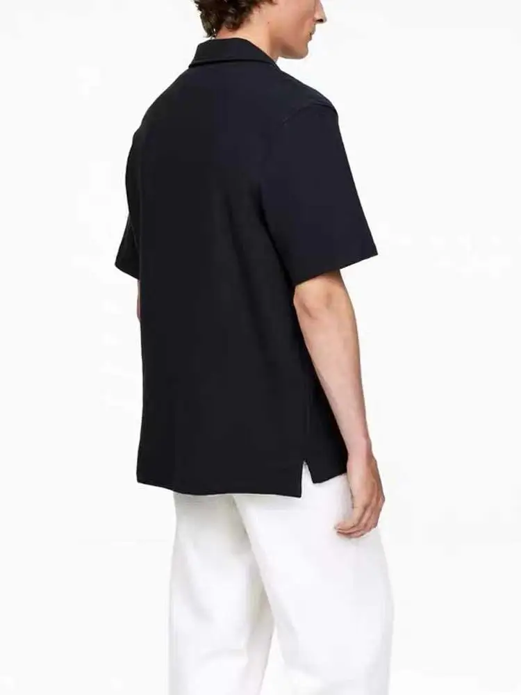 High-End Luxury Retro Full Cotton Thickened Chicken Skin Cotton  Shirt Men Summer Casual Turn-down Collar Old Money Style...
