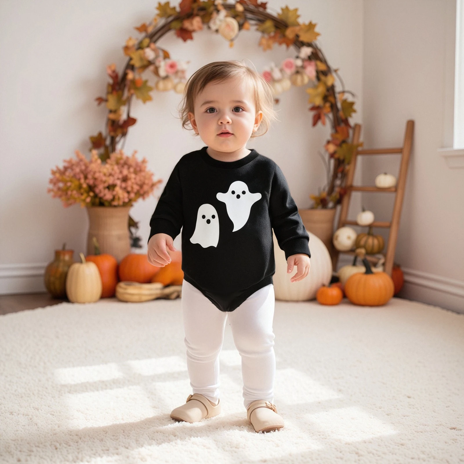 

Baby Clothing Boy Girl Halloween Romper Ghost Print Crewneck Long Sleeve Sweatshirt Jumpsuit Cute Fall Clothes