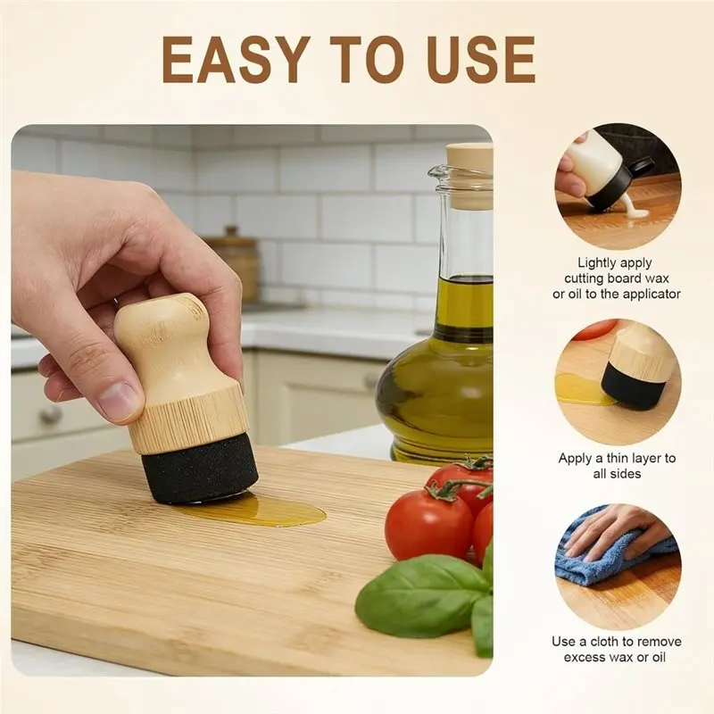 AWAH Cream Brush With 1 Lid, 2 Brushes For Boos Block Cutting Board, Mystery Oil Applicator, Natural Bamboo Board