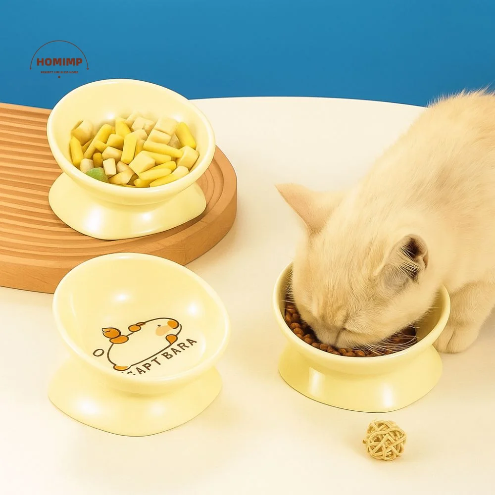 

Ceramic Cat Bowl Anti Tipping Large Capacity Dog Food Feeding Basin Non-slip Slanted Mouth Pet High Foot Bowl Neck Protection
