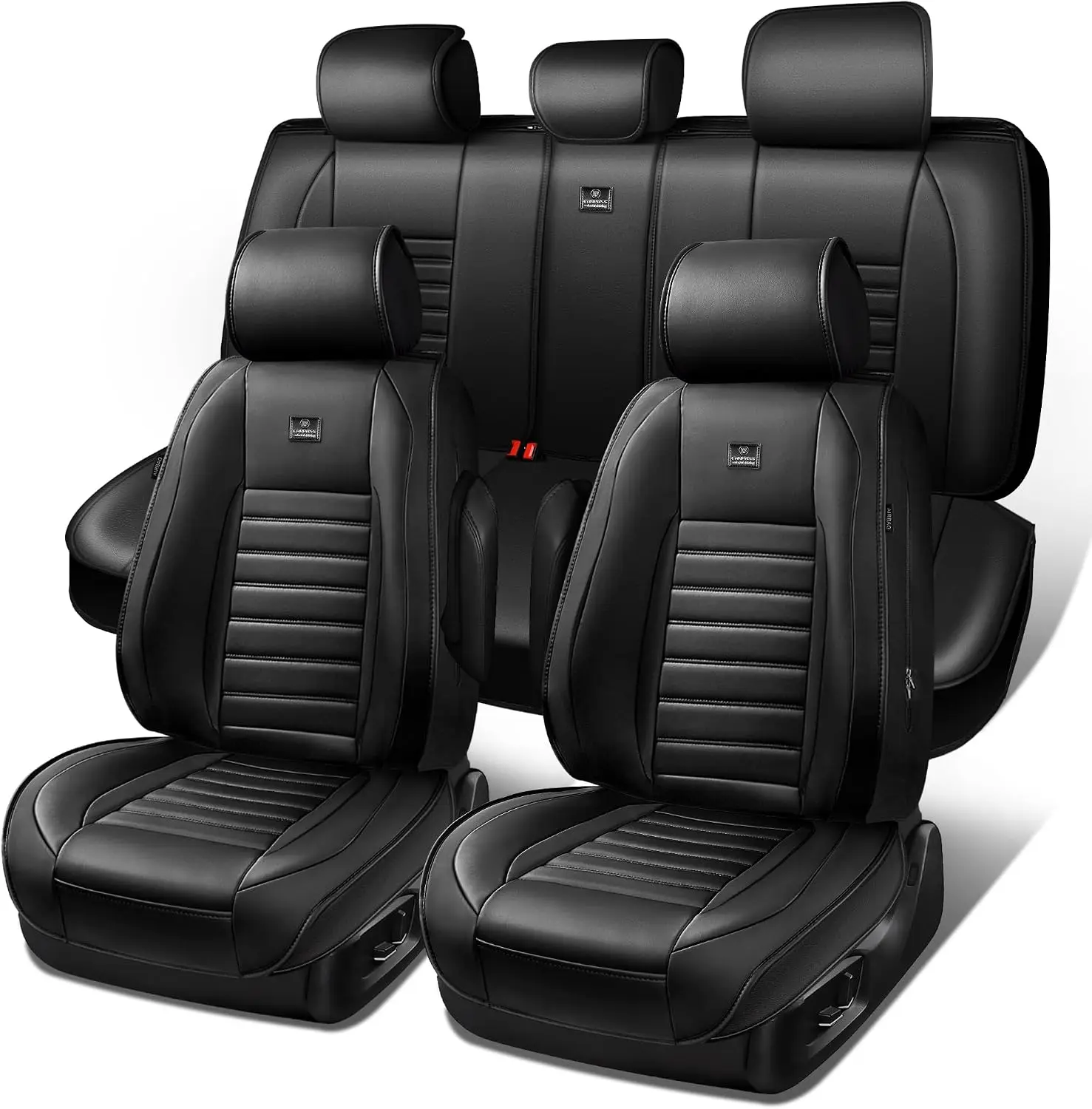 Nappa Leather Car Seat Covers Full Set, Luxury Seat Protector for Cars, Waterproof Anti-Slip Car Seat Cushion Armrest Compatible