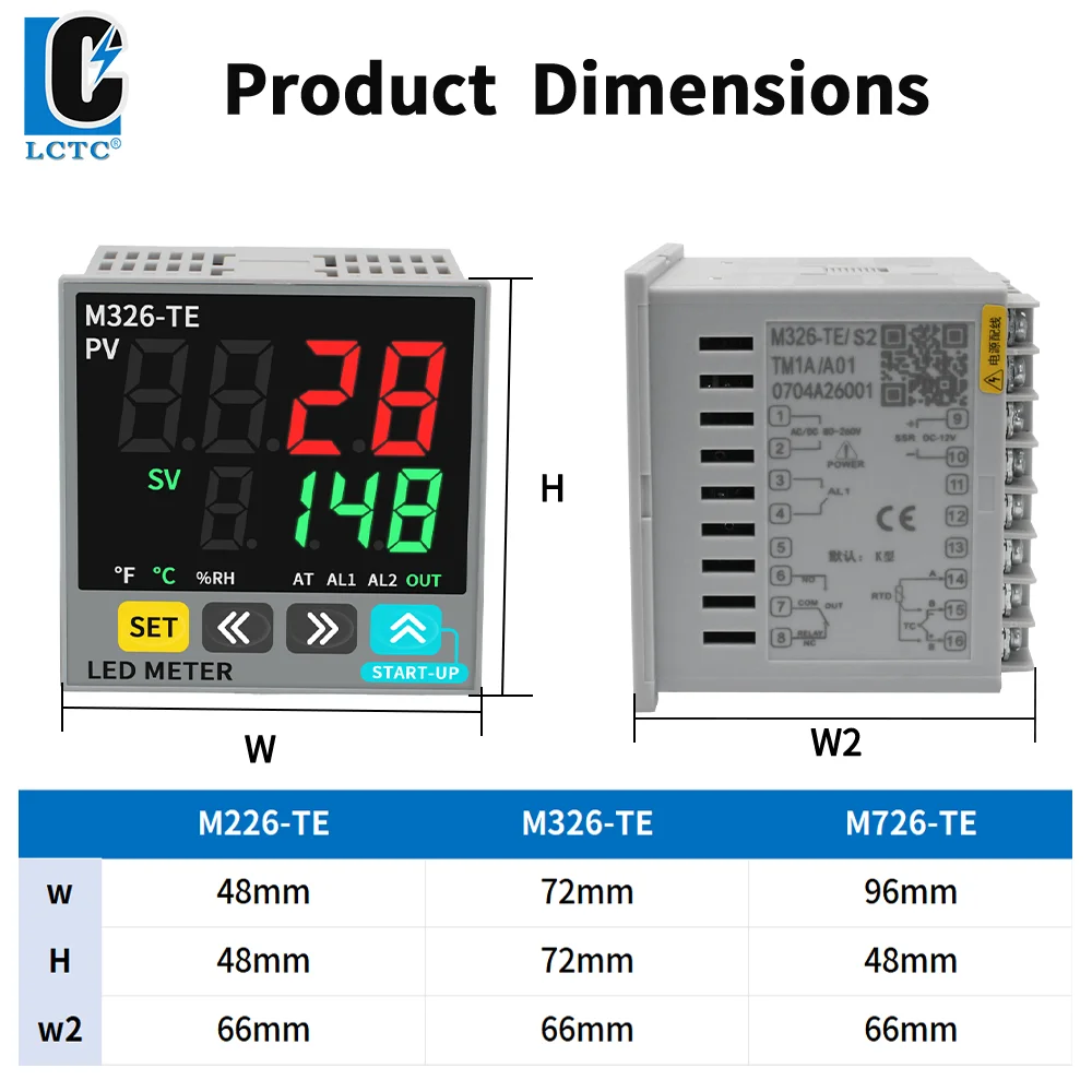 LCTC PID Regulator TC/RTD Input 48*48 48*96 72*72mm PID Temperature Controller SSR+Relay/4-20mA Output Digital Instrument