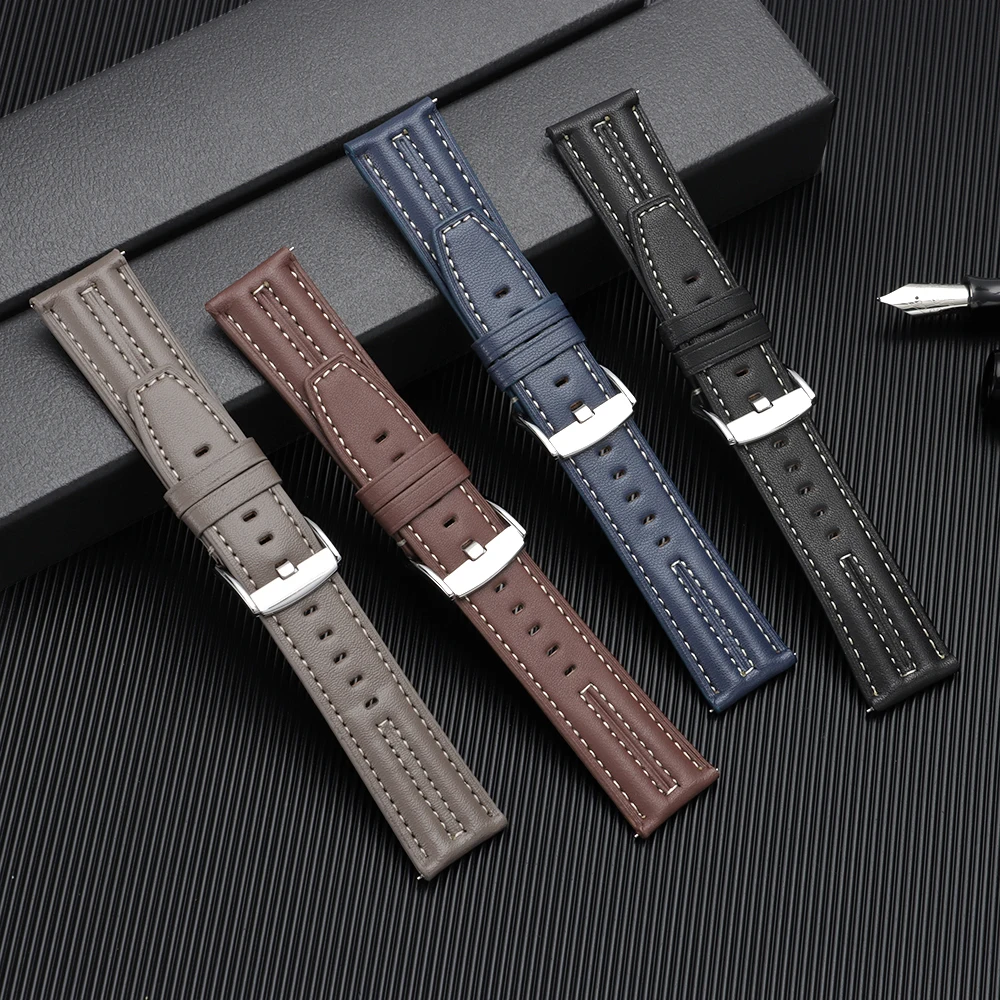 22mm Leather Watch Band Quick Release Breathable Double Stitched Cowhide Bracelet Multiple Colors for Smartwatch for Seiko Belt