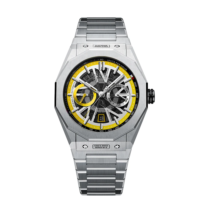 BONEST GATTI ساعة أوتوماتيكية للرجال ساعة يد ميكانيكية فاخرة هيكل عظمي مقاوم للماء الياقوت مضيئة الصلب حزام شهر أسبوع التاريخ #4