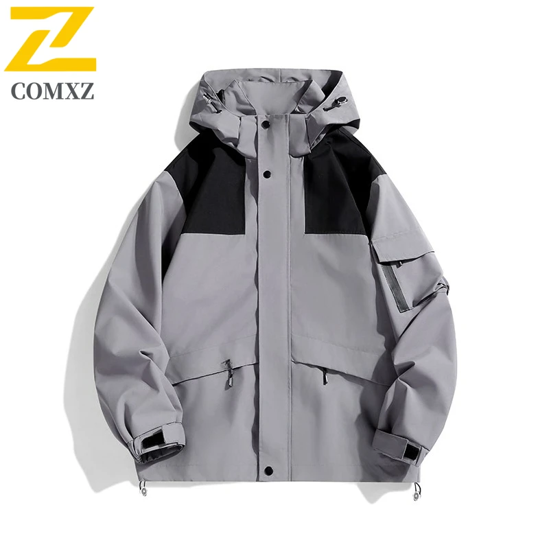 

COMXZ Mens Jacket 2025 Classic Hooded Outdoor Fishing Waterproof Coat Casual Mountaineering Wear Resistant Spring Autumn Wear