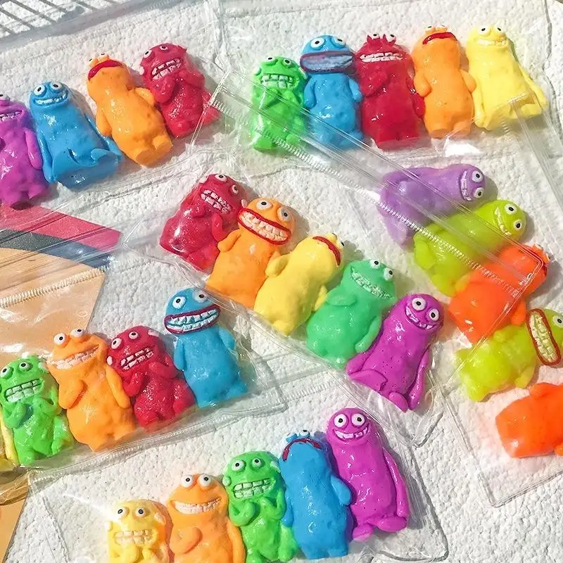 Set of 5 Squishable Clay Man Monsters: Stress-Reducing Decompression Musical Toys for Light-Hearted Fun