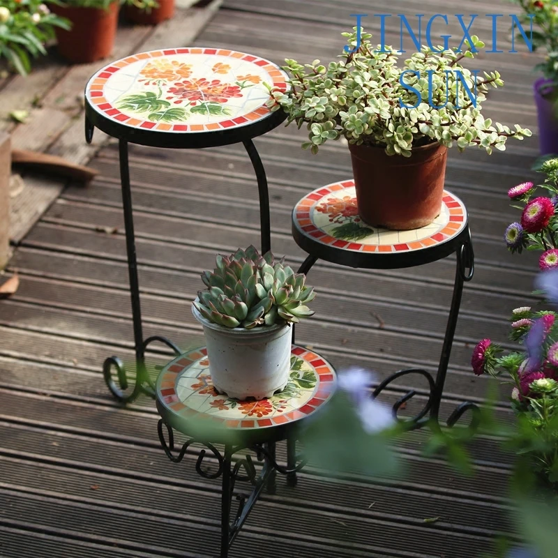 Garden ironworkwrought iron folding multi-layer floor-to-ceiling flower pot small flower stand balcony flower tray decoration ou