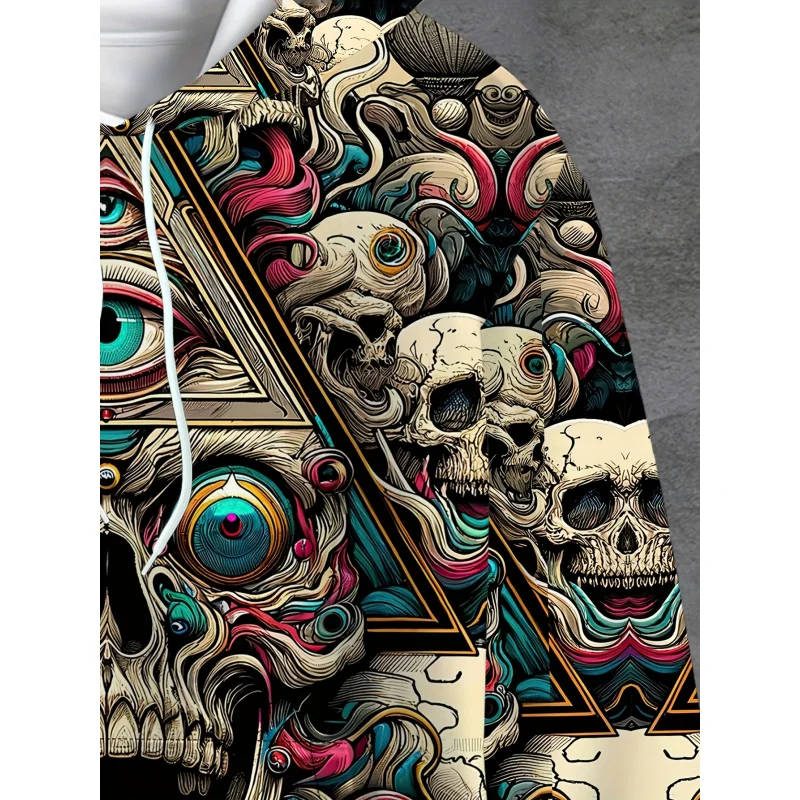 هوديي رجالي مطبوع عليه جمجمة ثلاثية الأبعاد - تصميم مخدر نابض بالحياة، مقاس فضفاض، بلوفر كاجوال بأكمام طويلة، أنماط لافتة للنظر #4