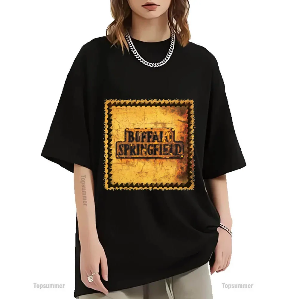 Camiseta del Tour de búfalo Springfield para hombre, camisetas negras Harajuku, ropa de algodón para mujer, Verano