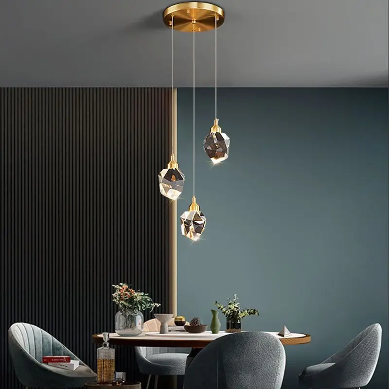 1-3-5 Head Pendant with Big Crystal Ball for Bedroom Living Home Decor Glod Base Chandelier Nordic LED Lighting Interior Lamp