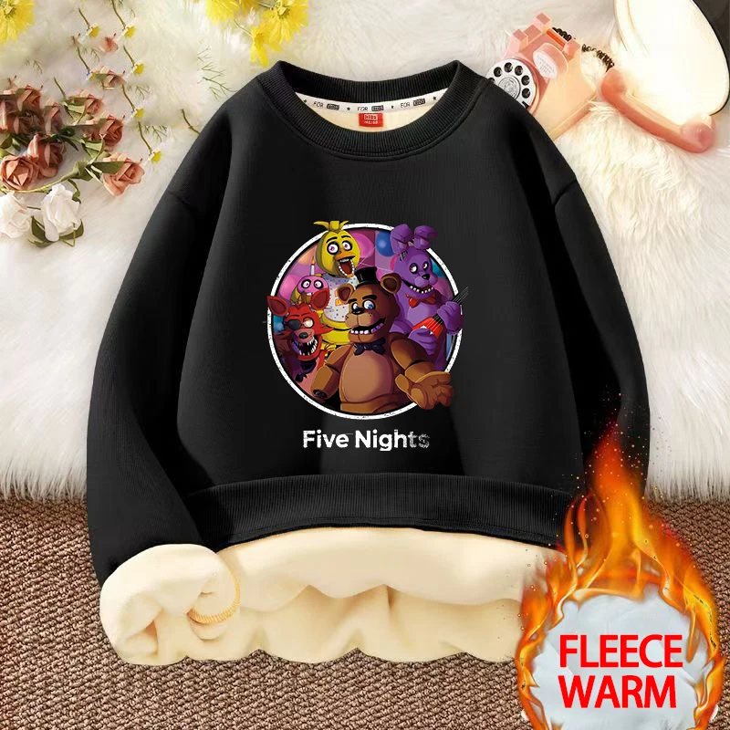 Five Nights At Freddys Kids Sweatshirts Anime FNAF Pullovers with Fleece Hoodies Fashion Boys Girls Children Crew Neck Clothes