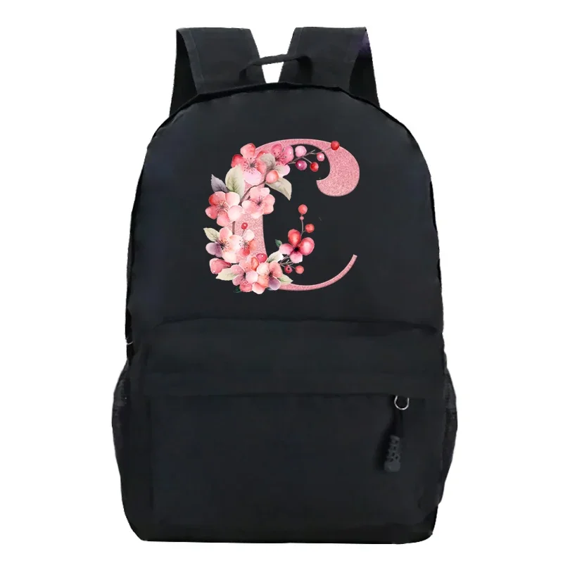 Bags for Women School Backpack Girl’s Bag Pink Sakura A-Z Alphabet Floral High Street Fashion Camp Shoulder Aesthetic Schoolbags