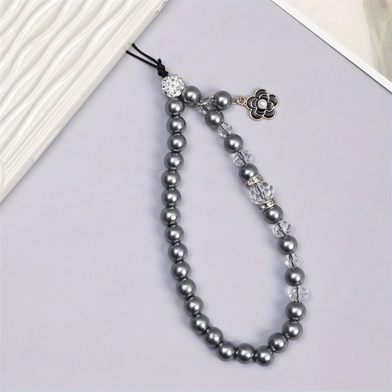 Cute Mobile Phone Charm Strap For Women With Pearl Small Flower Pendant Cell Phone Lanyard Beaded Chain For Mobile Phone Case