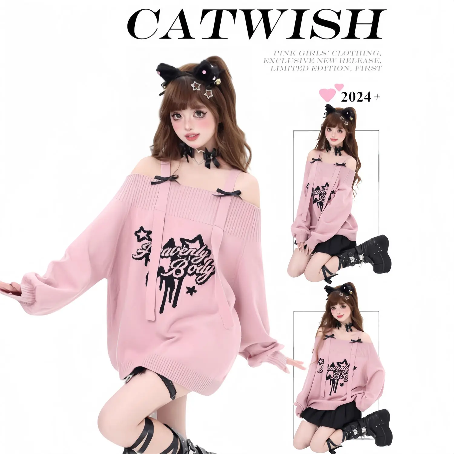 

Y2K Coquette Gothic Goth Sweater Off Shoulder Sexy Knitted Knit Grunge Harajuku Knitwear Pullovers 2025 Autumn Winter New