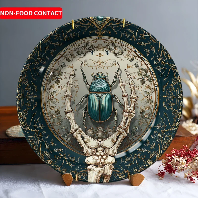 1pc Trim Beetle Bug Round Plate - Elegant Ceramic Decorative Wall & Table Display Tray with Frame Beetles, Non-Food Contact Art