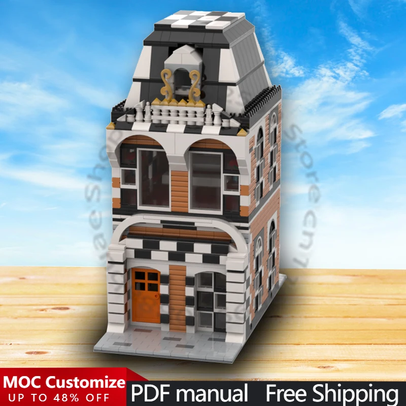 1802 PCS Building Brick Modular Chess House Black and white MOC Customize Modular Building Block Kids DIY Boy Assembly Toy Gift