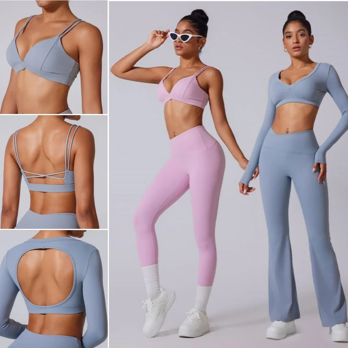 Autumn and winter yoga suit, polished tight-fitting, halter-back high-waisted fitness sports bra set