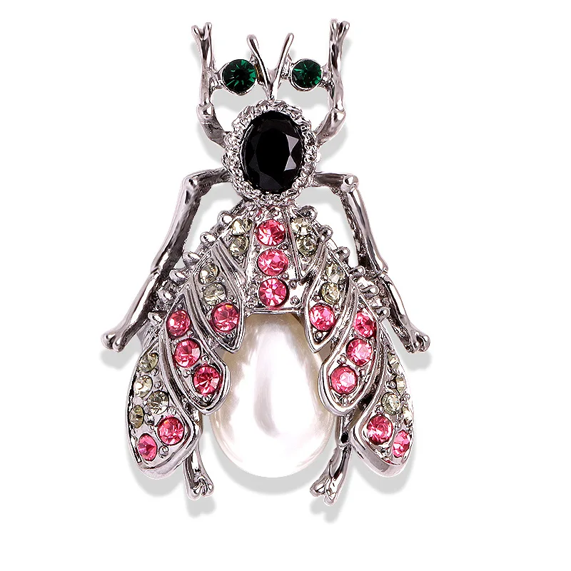 New Shiny Crystal Insect Pearl Brooch Animal Spider Beetle Ladybug Pin Clothes Bags Hats Accessories Jewelry Gifts