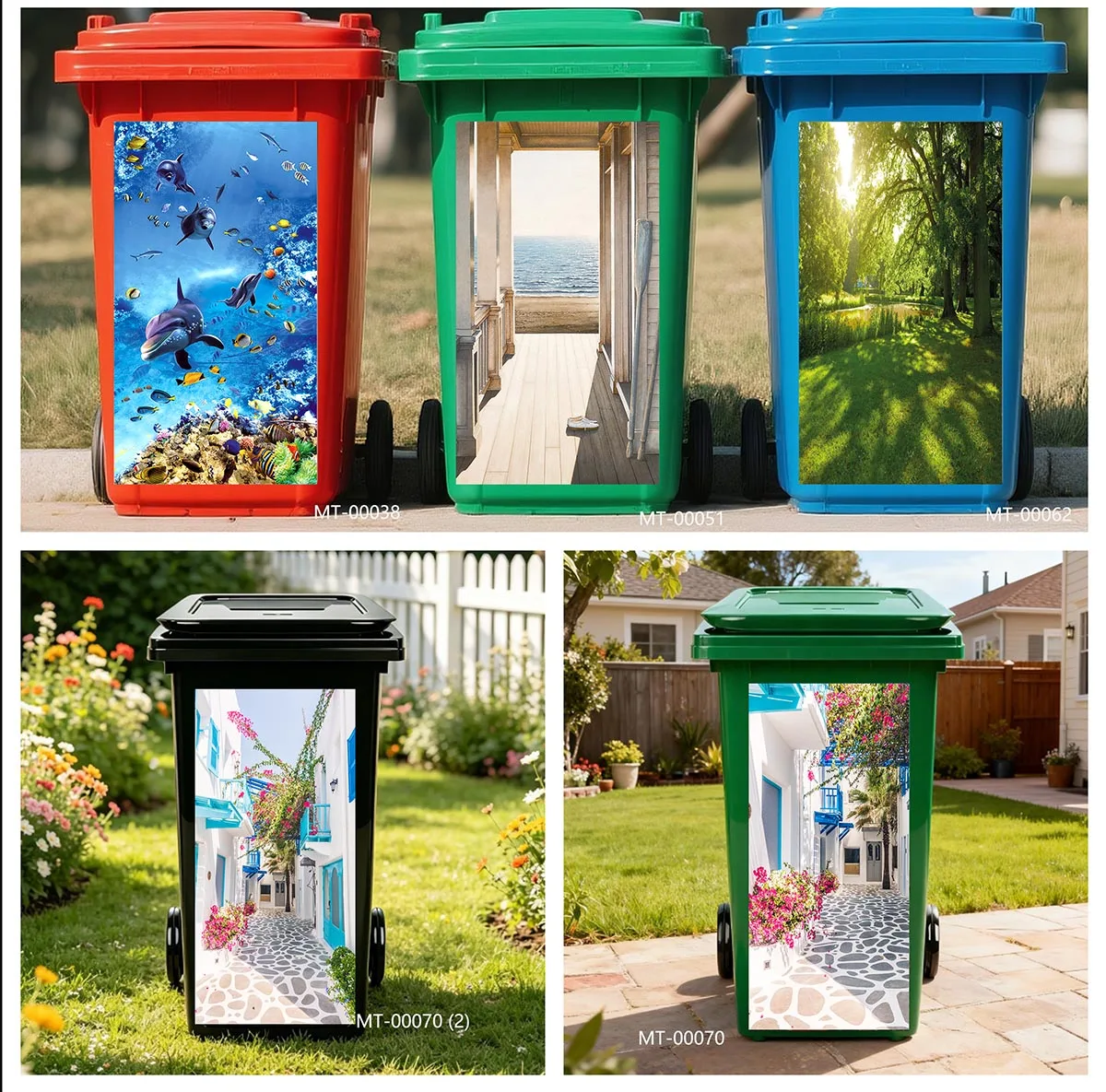 Deep Sea Aquatic Animal Photo Trash Can Sticker, Easy-to-Apply Vinyl Wrap for Curbside Waste Bin Art Mural Decals