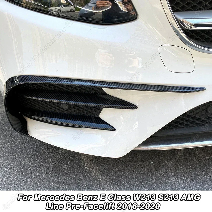 For Mercedes Benz E Class W213 S213 AMG Line Pre-Facelift 2016-2020 Car Front Bumper Lip Splitter Fog Light Trim Gloss Black ABS