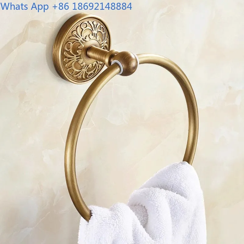 Vintage Towel Ring No Drilling All-Copper Hanger European Style Round Towel Rack Bathroom  Ring Hand Towel Rack