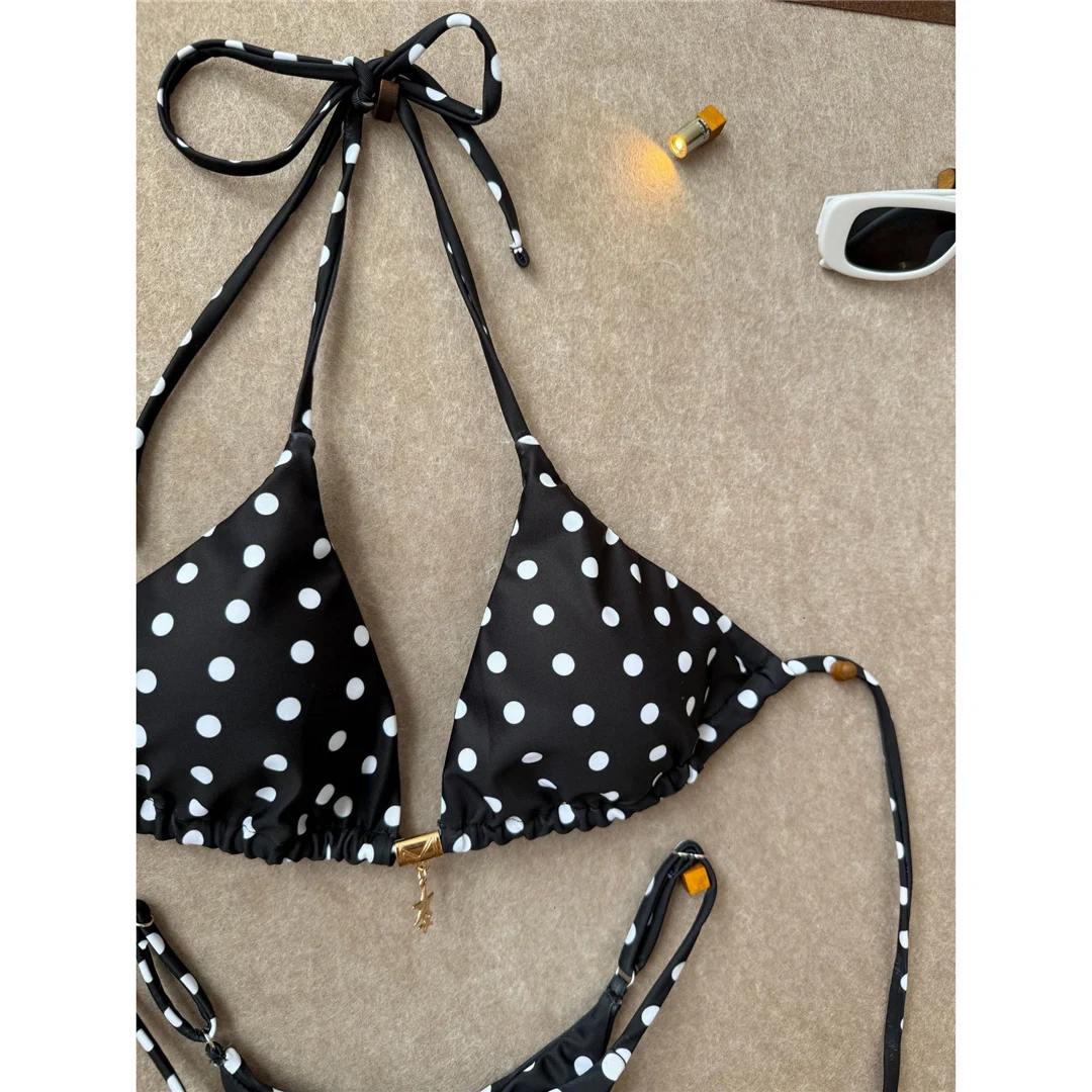 Polka Dot Neckholder-Bikini Damen-Badeanzug zweiteiliger Bikini-Set mit Scrunch-Butt-Polsterung Badebekleidung Badeanzug V8124 – Detail 7